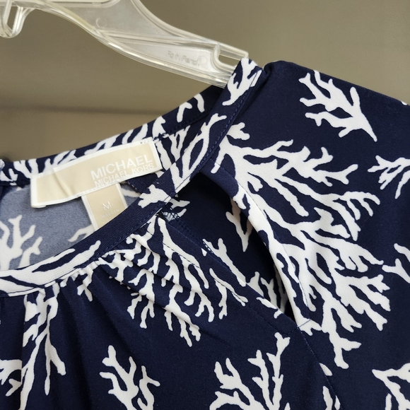 Michael Kors Navy and White Coral Pattern Midi Dress - Picture 4 of 6